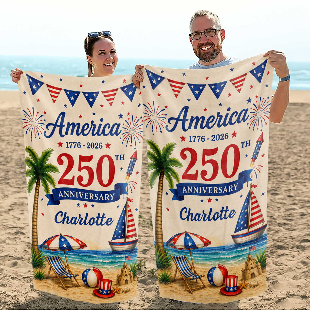 Personalized Beach Towel Custom Name Patriotic 4th of July Gift Beach Towels GradoCreations