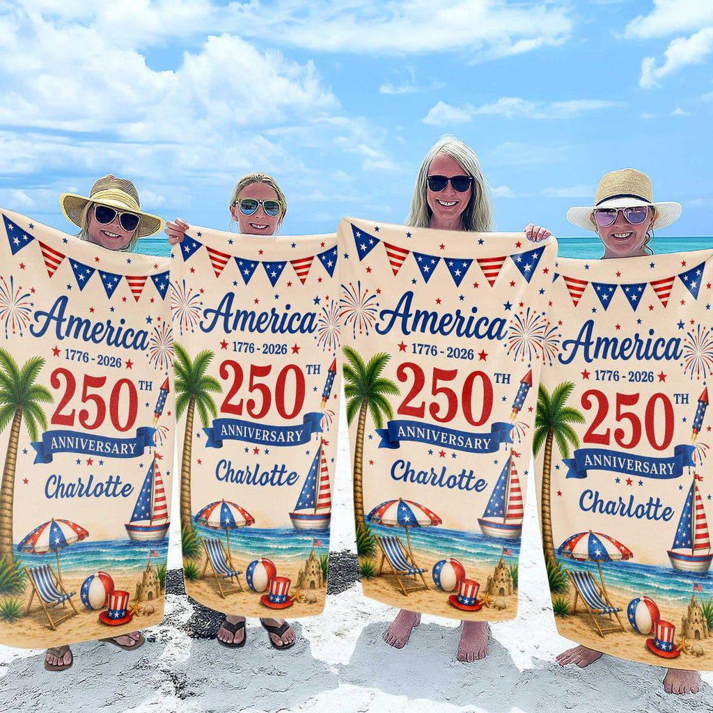 Personalized Beach Towel Custom Name Patriotic 4th of July Gift Beach Towels GradoCreations