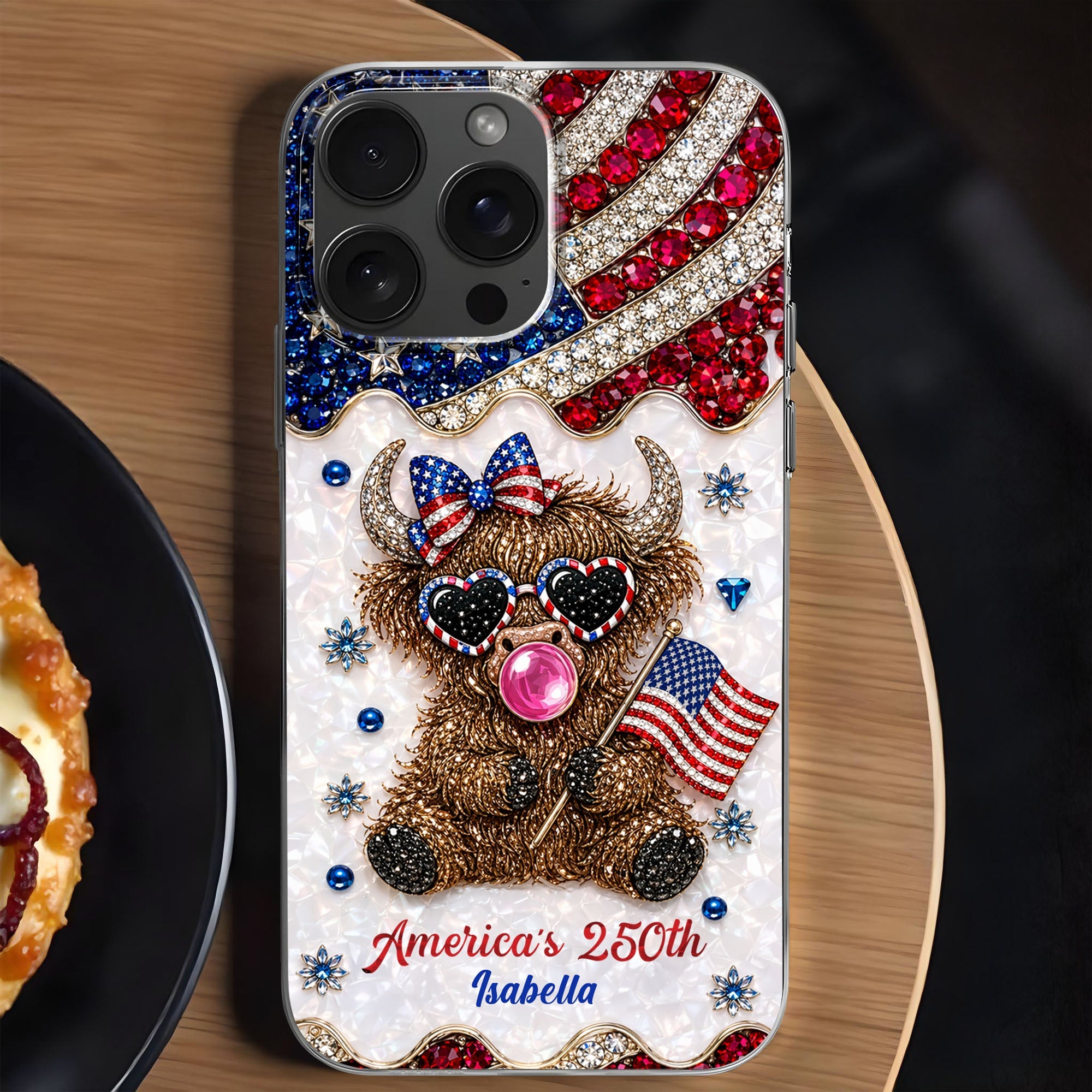 Personalized Clear Phone Case American Flag Highland Cow Gift Clear Phone Case GradoCreations