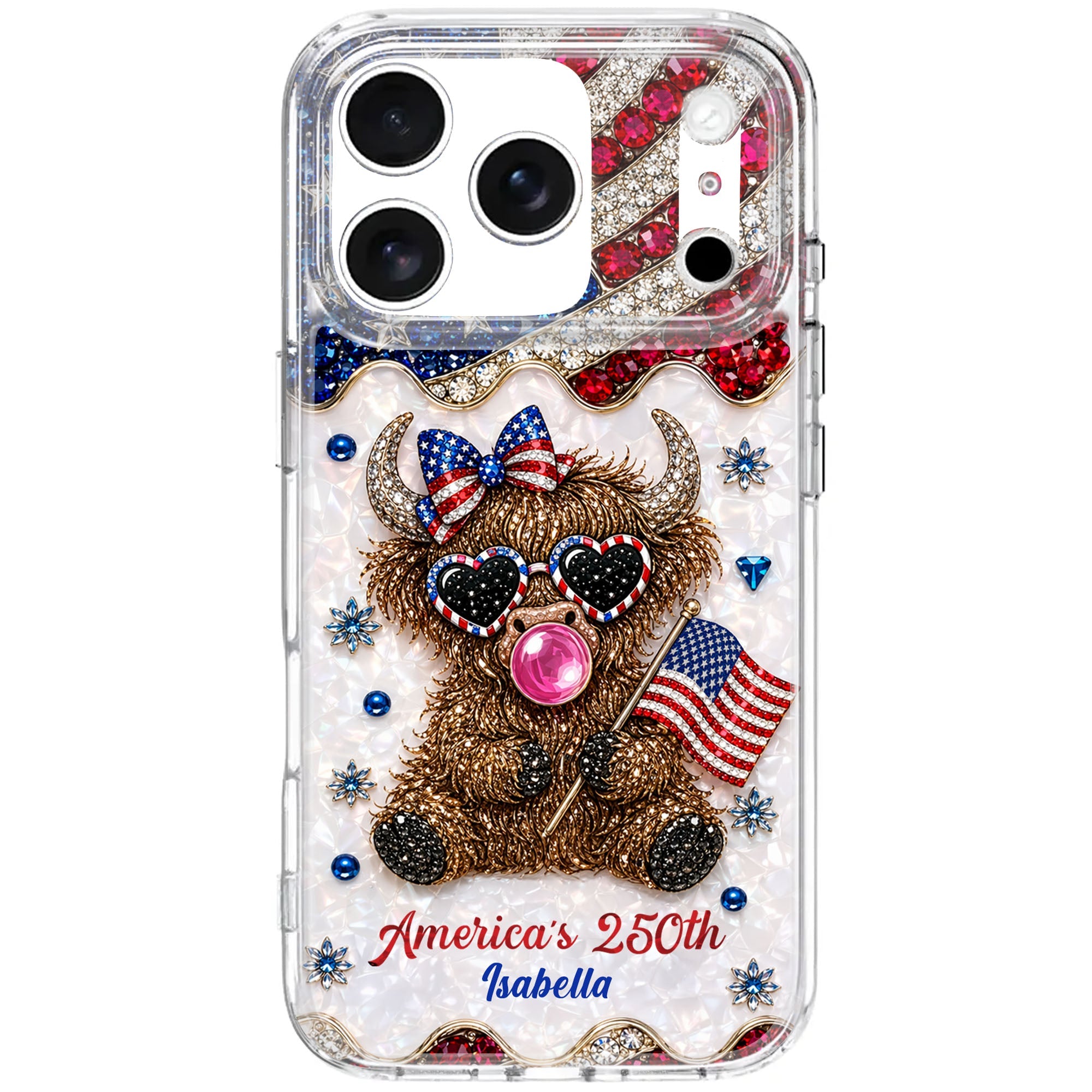 Personalized Clear Phone Case American Flag Highland Cow Gift Clear Phone Case GradoCreations