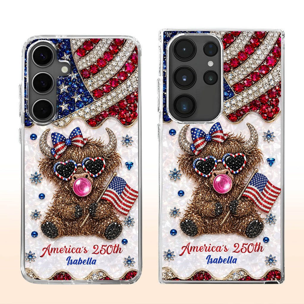 Personalized Clear Phone Case American Flag Highland Cow Gift Clear Phone Case GradoCreations