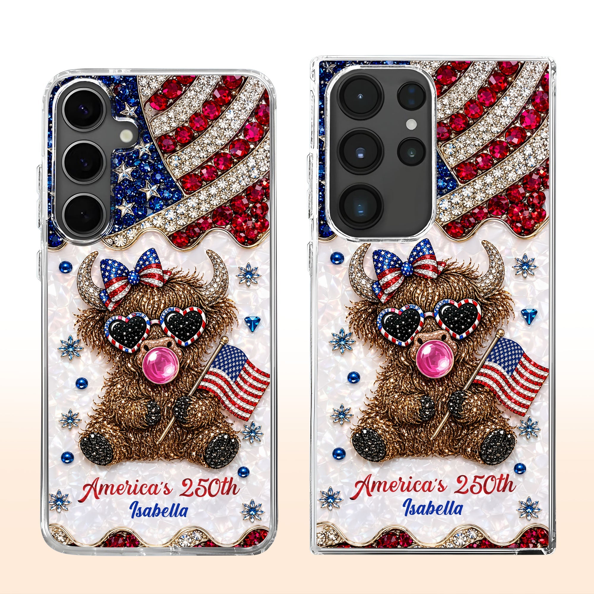 Personalized Clear Phone Case American Flag Highland Cow Gift Clear Phone Case GradoCreations