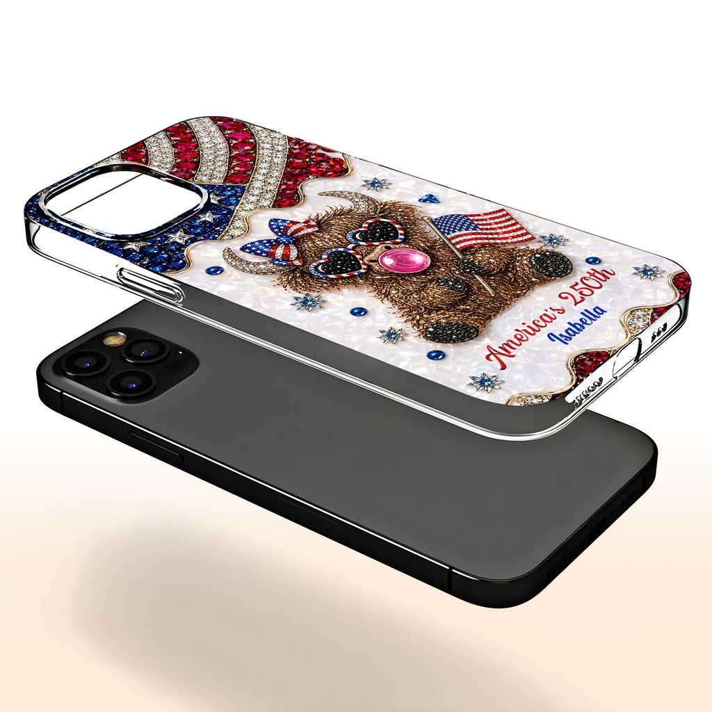 Personalized Clear Phone Case American Flag Highland Cow Gift Clear Phone Case GradoCreations