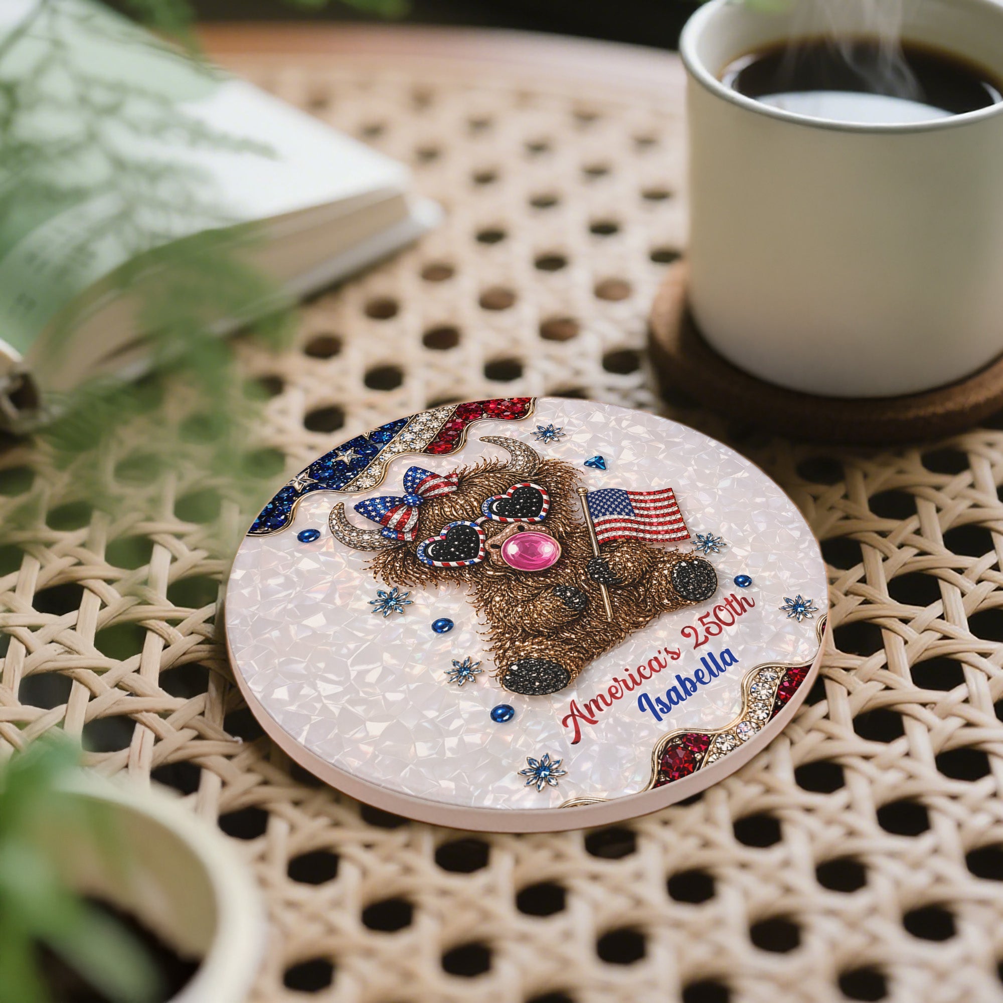 Personalized Ceramic Coaster 4th of July Gift Custom Name Ceramic Coaster GradoCreations