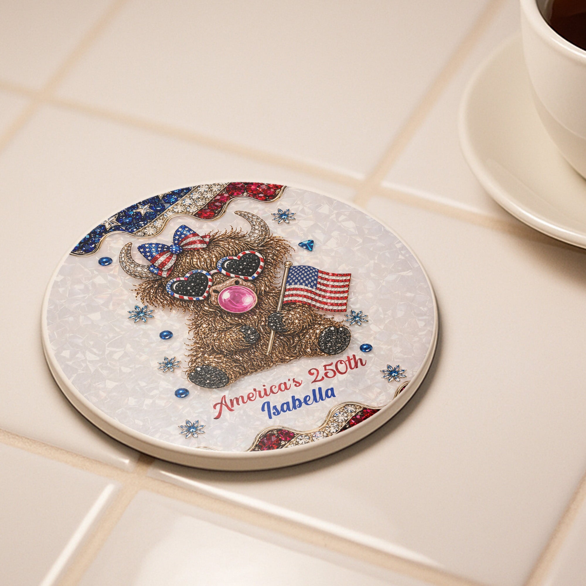Personalized Ceramic Coaster 4th of July Gift Custom Name Ceramic Coaster GradoCreations