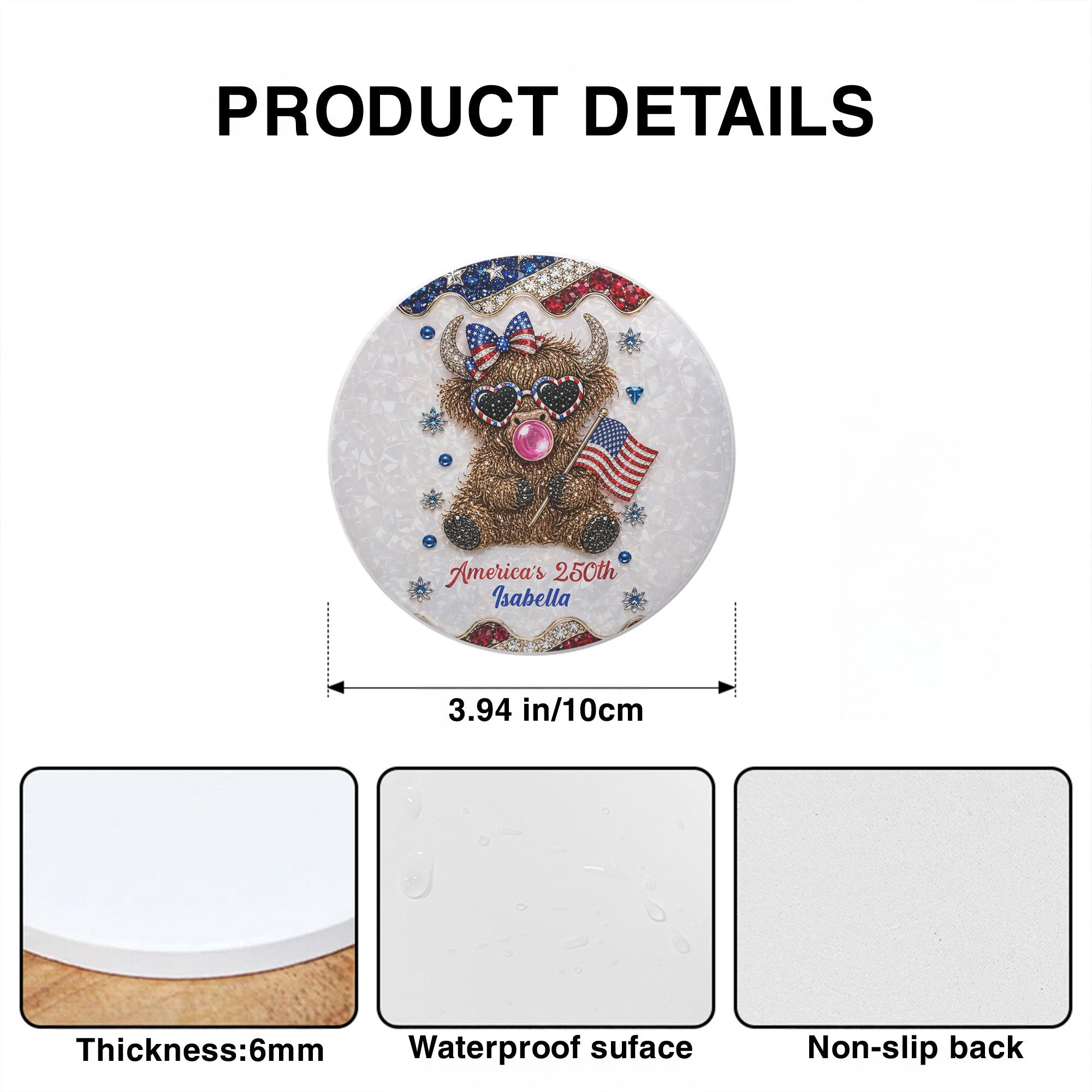 Personalized Ceramic Coaster 4th of July Gift Custom Name Ceramic Coaster GradoCreations