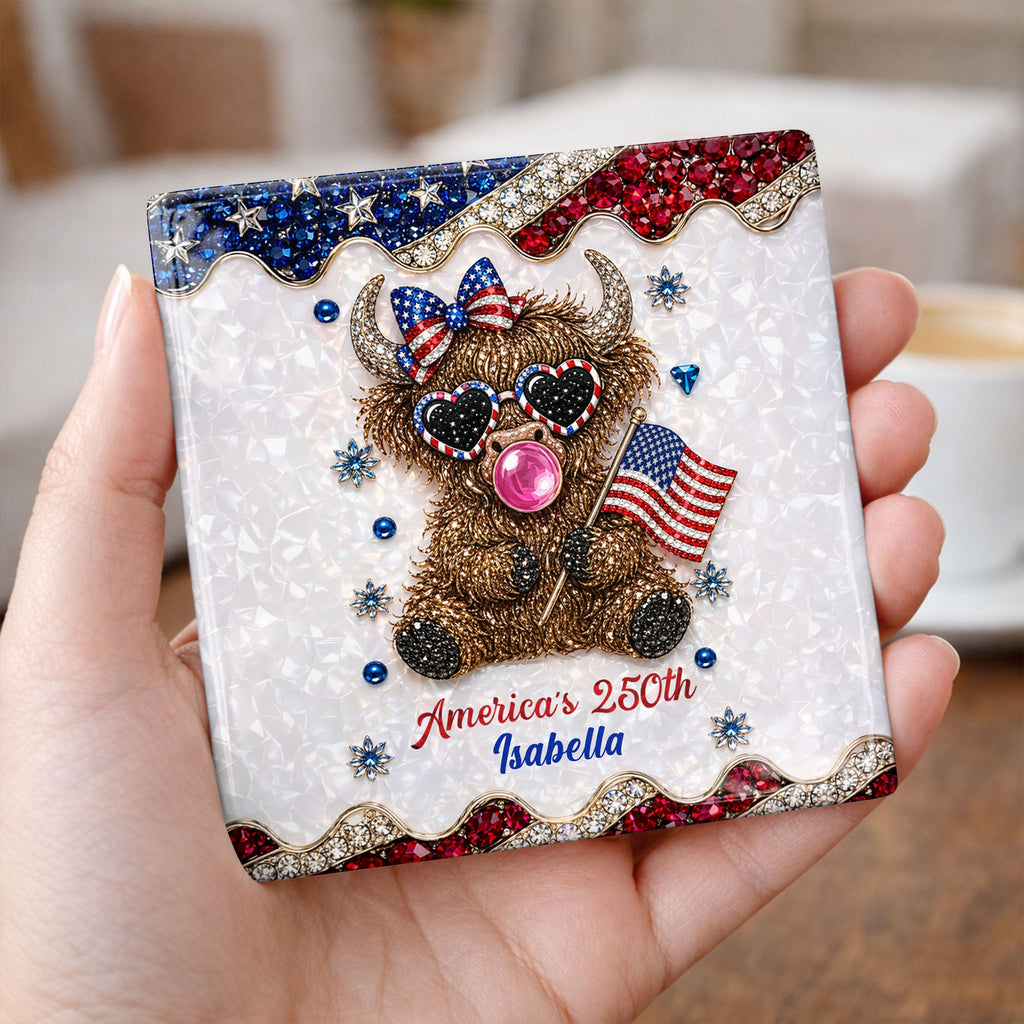 Personalized Ceramic Coaster American Flag Gift for 4th of July Square Ceramic Coaster GradoCreations