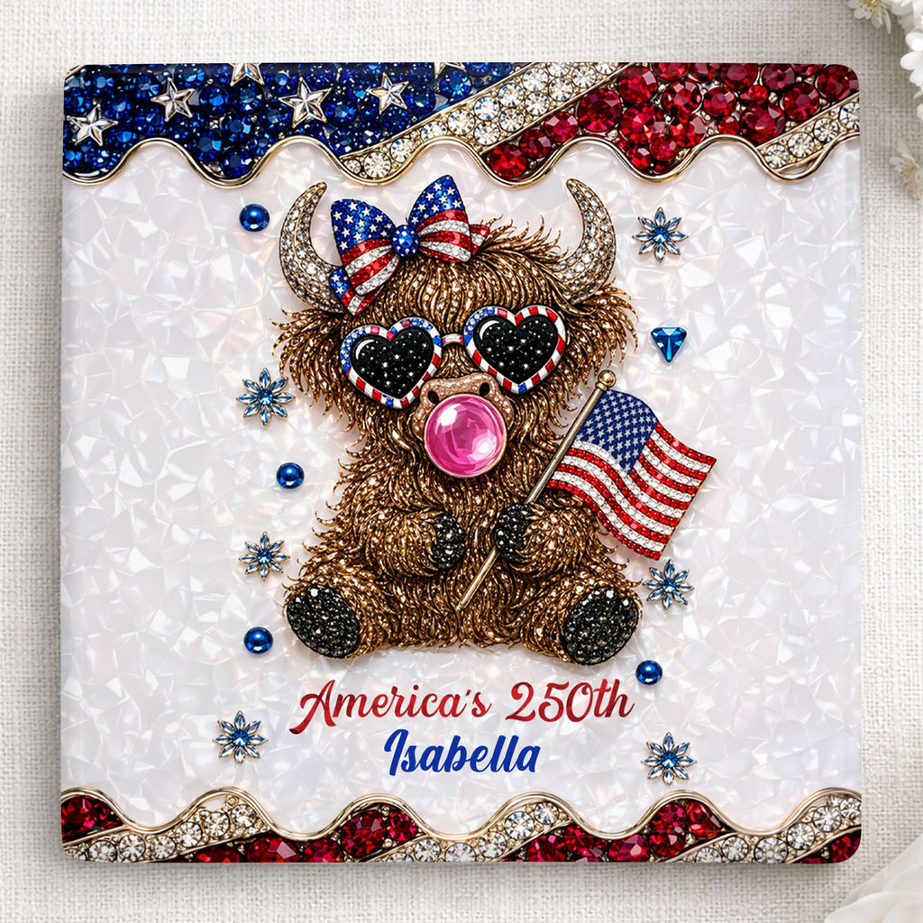Personalized Ceramic Coaster American Flag Gift for 4th of July Square Ceramic Coaster GradoCreations