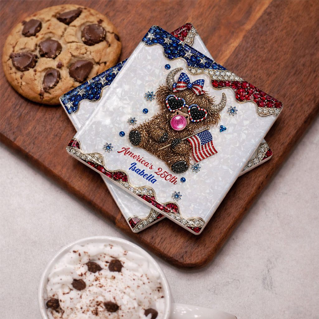 Personalized Ceramic Coaster American Flag Gift for 4th of July Square Ceramic Coaster GradoCreations