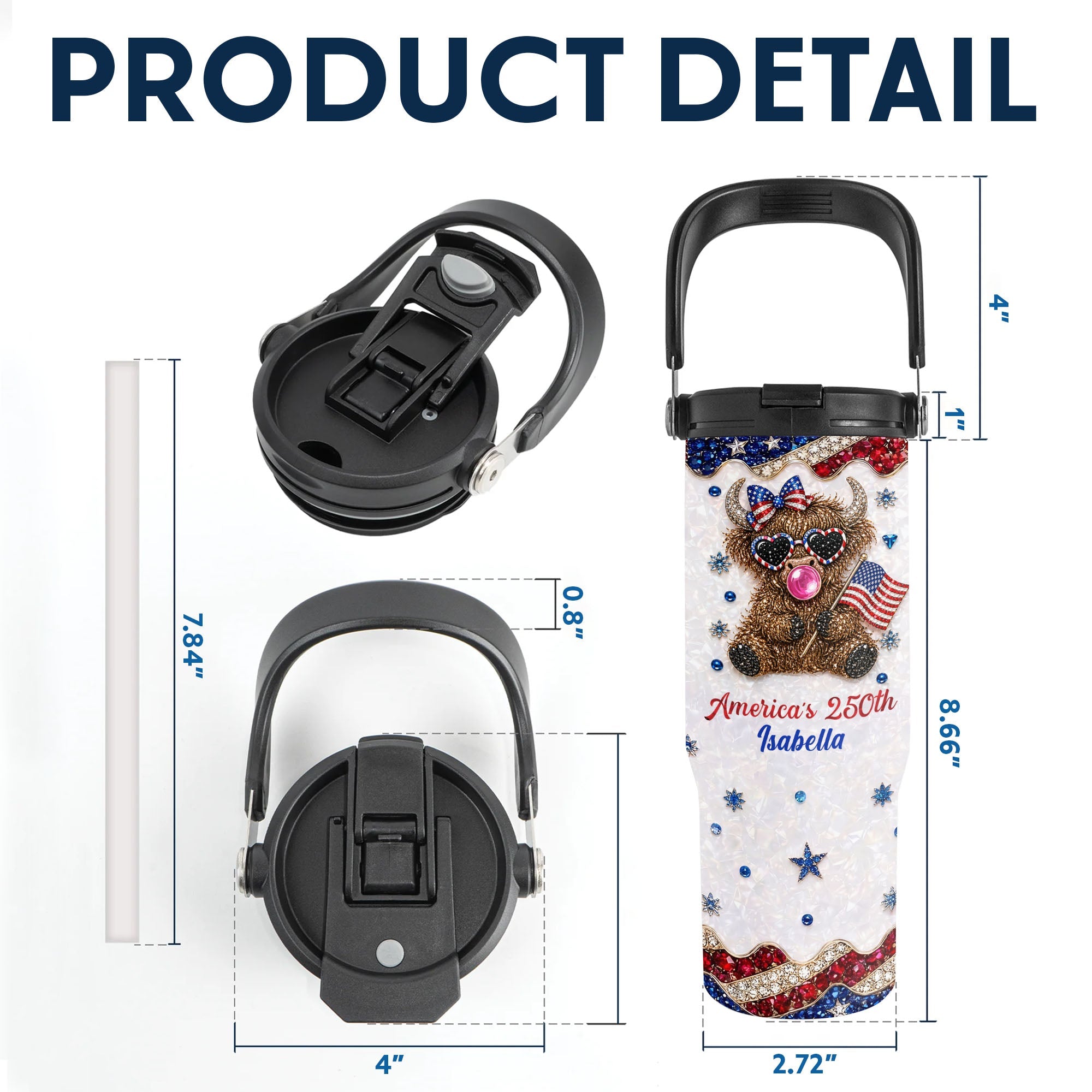 Personalized 30oz Tumbler with Handle American Flag Gift for Family Tumbler With Handle GradoCreations