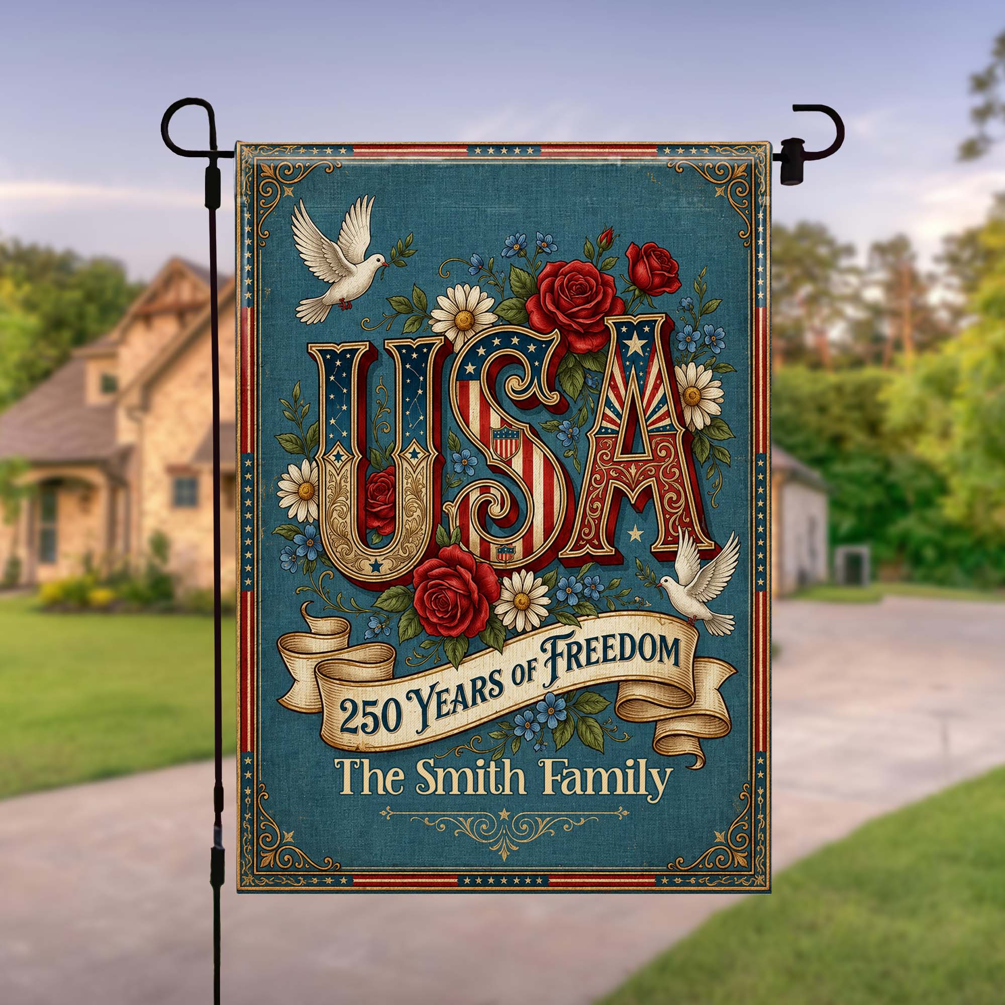 Personalized Garden Flag Custom Family Name USA Independence Day Gift