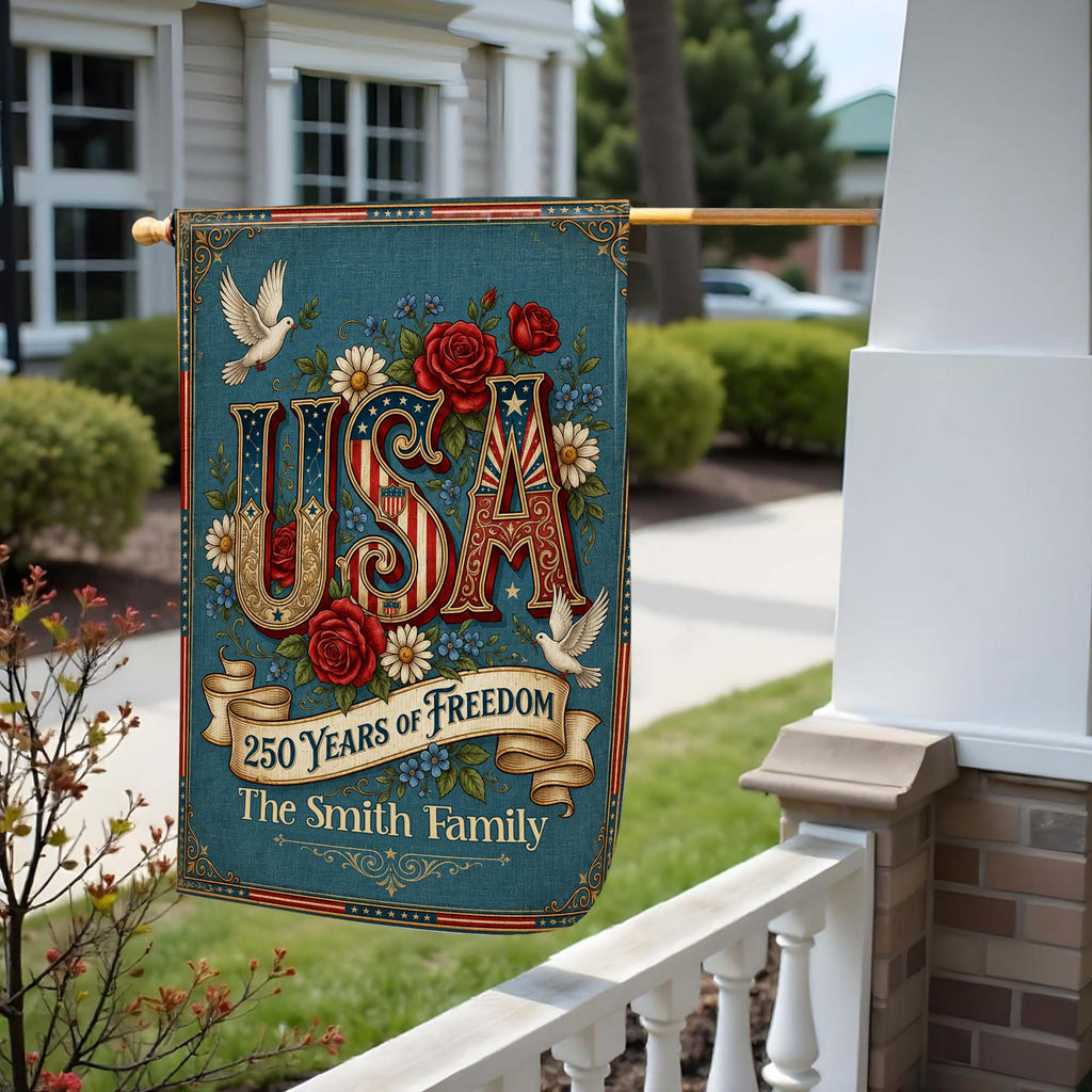 Personalized Garden Flag Custom Family Name USA Independence Day Gift Garden Flag GradoCreations