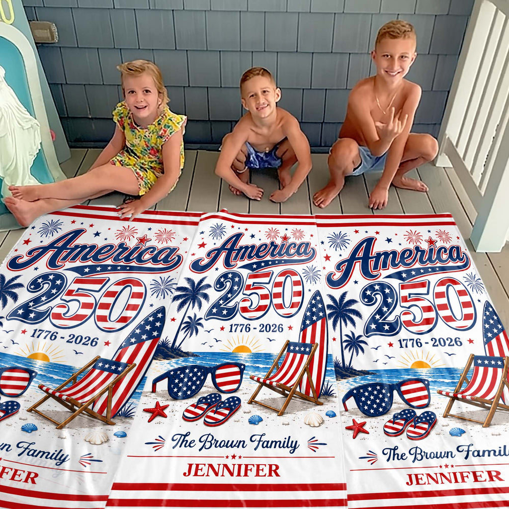 Personalized USA Flag Beach Towel Custom Family Name Gift Beach Towels GradoCreations