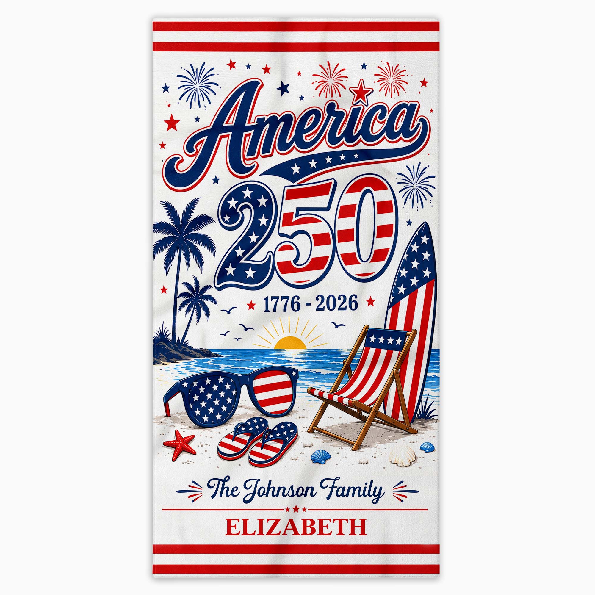 Personalized USA Flag Beach Towel Custom Family Name Gift Beach Towels GradoCreations
