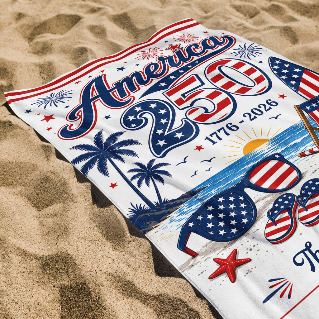 Personalized USA Flag Beach Towel Custom Family Name Gift Beach Towels GradoCreations
