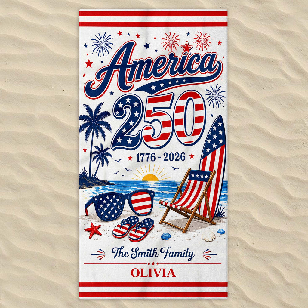 Personalized USA Flag Beach Towel Custom Family Name Gift Beach Towels GradoCreations