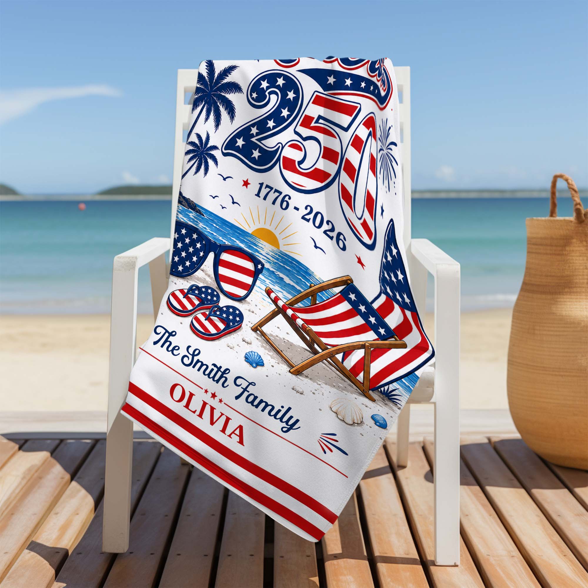 Personalized USA Flag Beach Towel Custom Family Name Gift Beach Towels GradoCreations