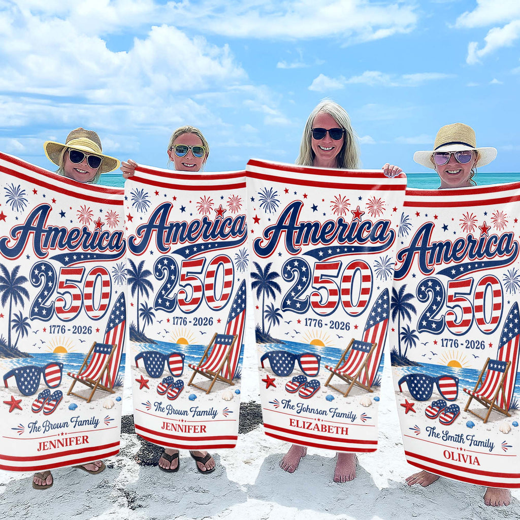 Personalized USA Flag Beach Towel Custom Family Name Gift Beach Towels GradoCreations