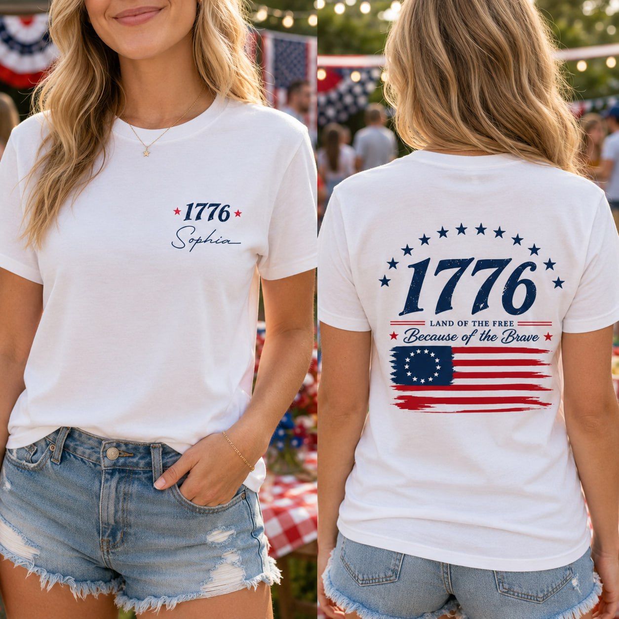 Personalized Patriotic T-Shirt Custom Front Back for 4th of July T-Shirt Font and Back GradoCreations