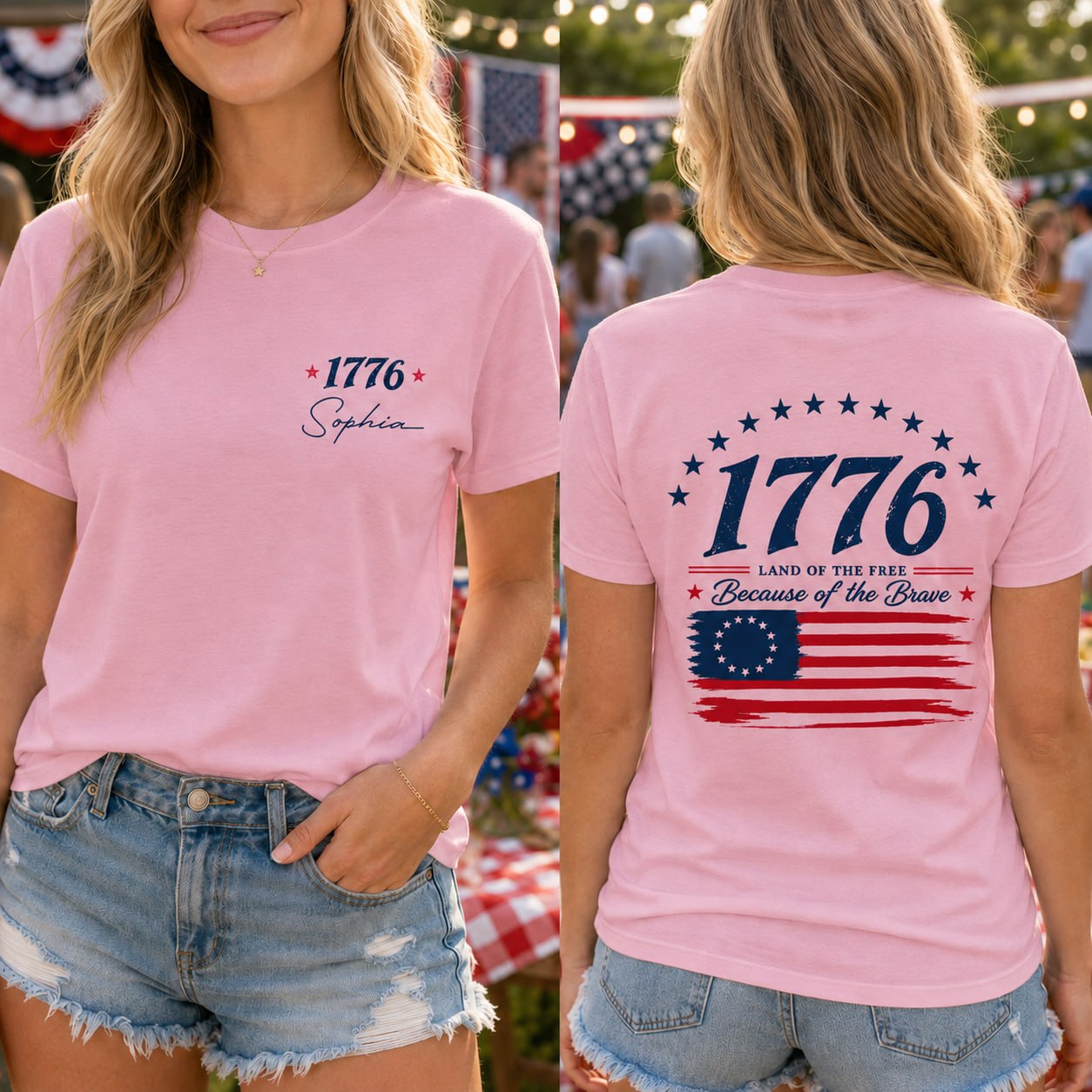 Personalized Patriotic T-Shirt Custom Front Back for 4th of July T-Shirt Font and Back GradoCreations