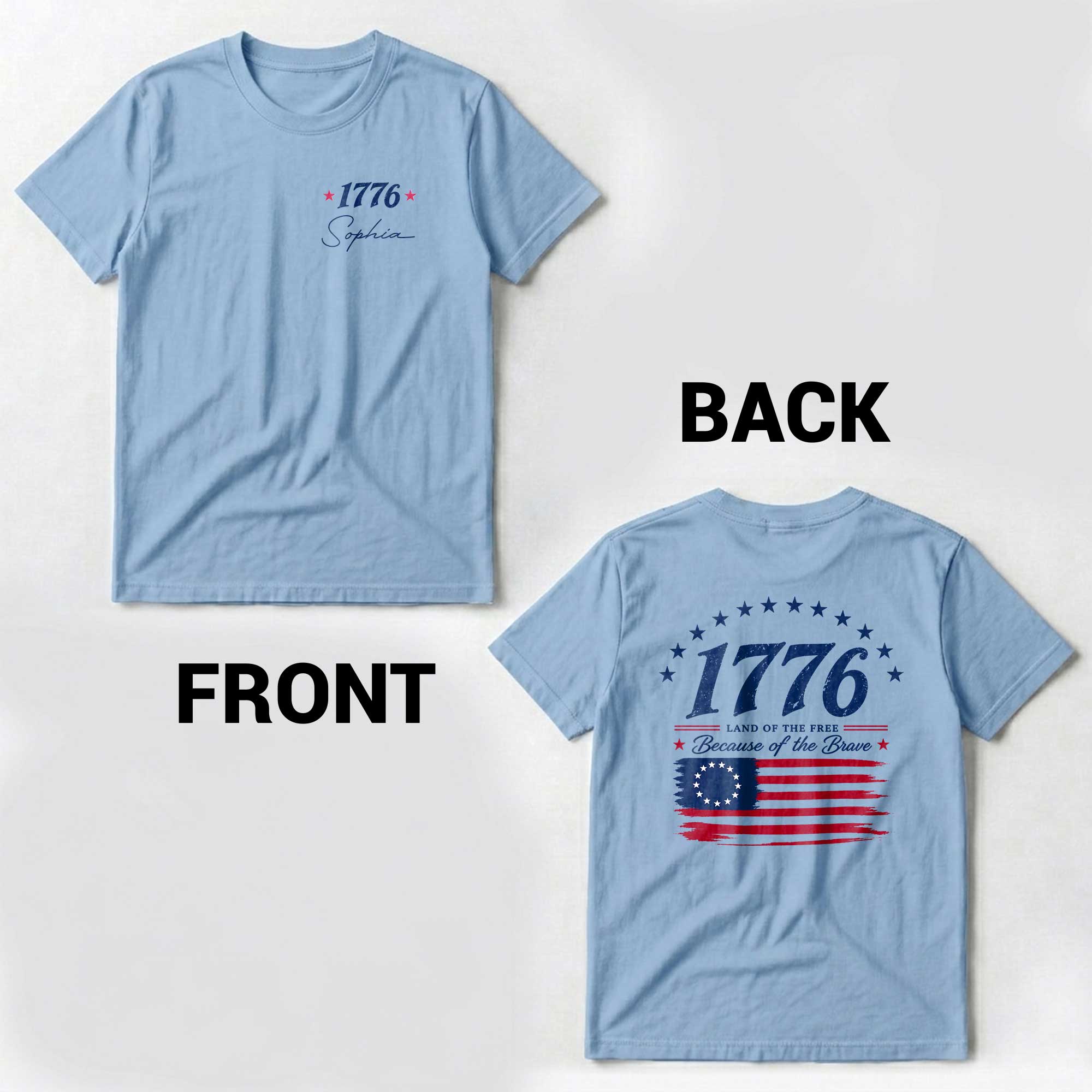 Personalized Patriotic T-Shirt Custom Front Back for 4th of July T-Shirt Font and Back GradoCreations