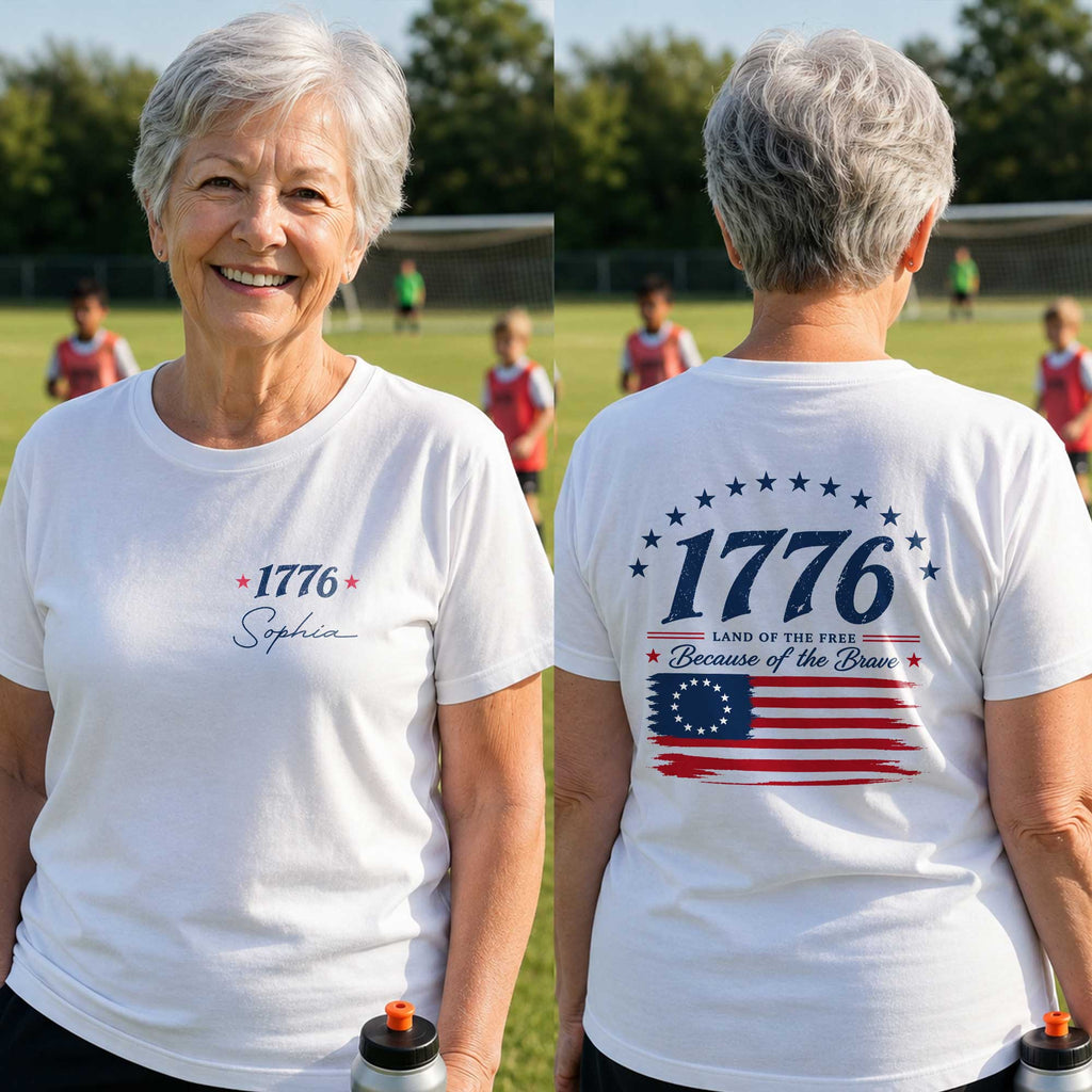 Personalized Patriotic T-Shirt Custom Front Back for 4th of July T-Shirt Font and Back GradoCreations