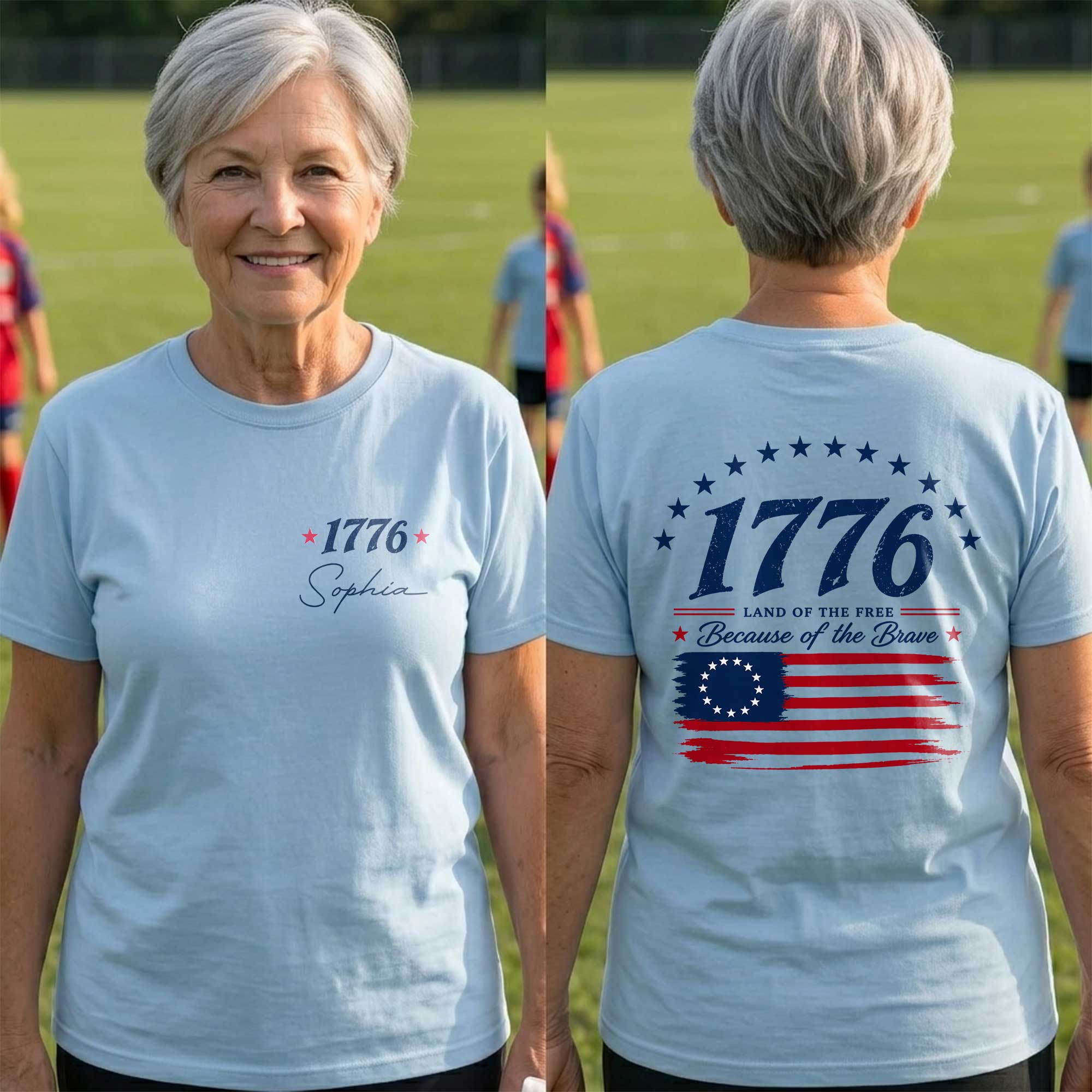 Personalized Patriotic T-Shirt Custom Front Back for 4th of July T-Shirt Font and Back GradoCreations