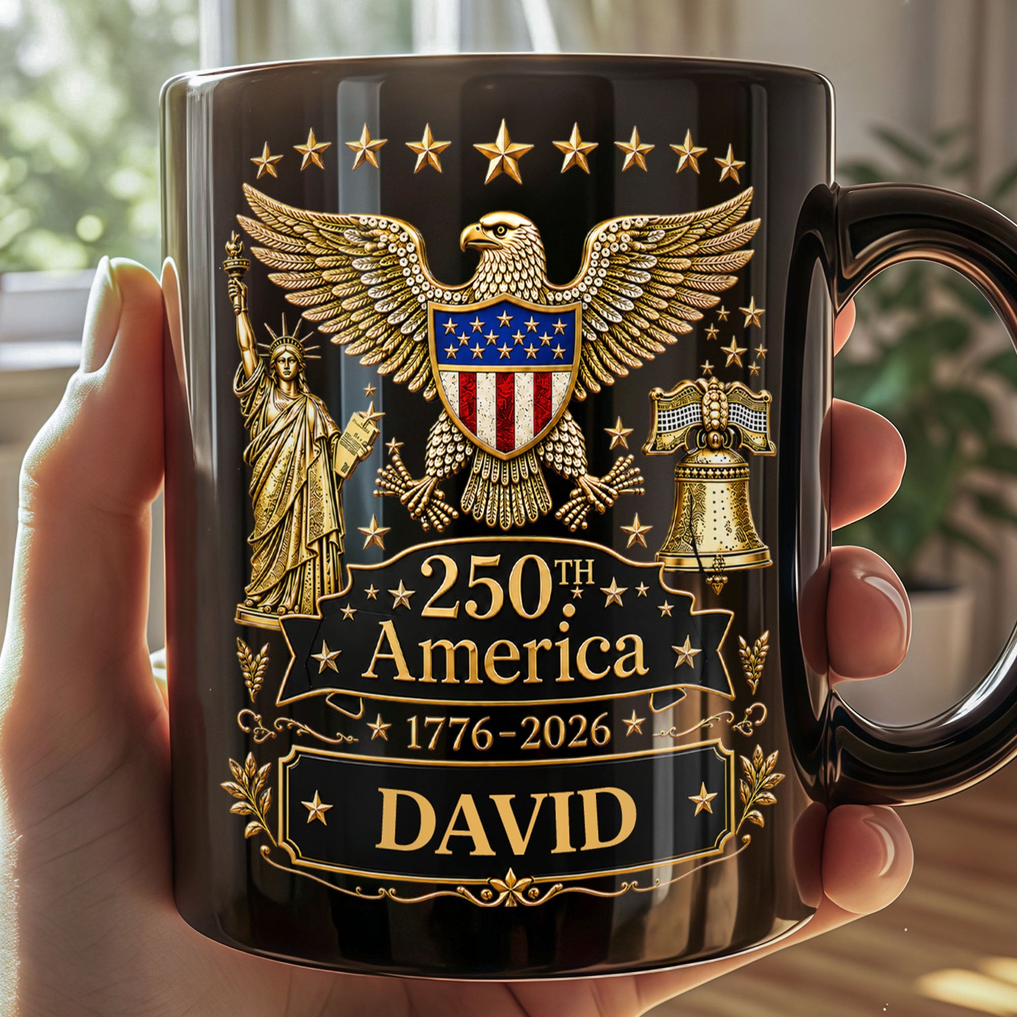 Personalized Black Mug Custom Eagle Design Gift for Dad Black Mug GradoCreations