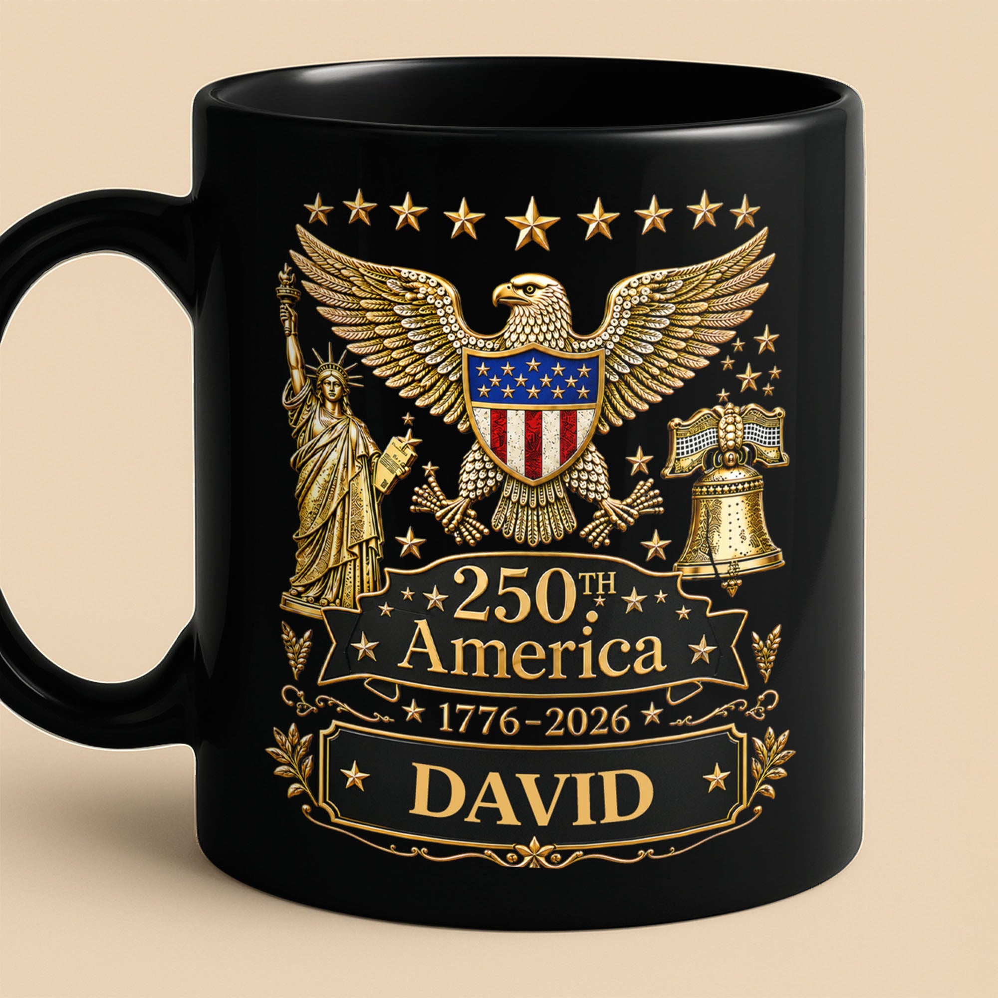 Personalized Black Mug Custom Eagle Design Gift for Dad Black Mug GradoCreations