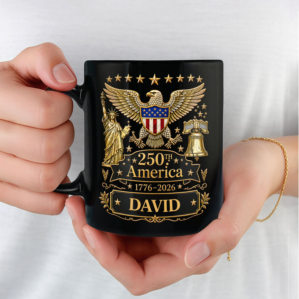 Personalized Black Mug Custom Eagle Design Gift for Dad Black Mug GradoCreations