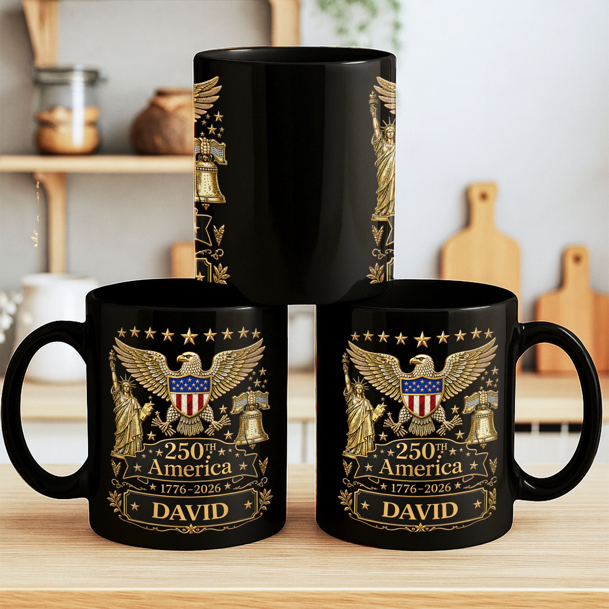 Personalized Black Mug Custom Eagle Design Gift for Dad Black Mug GradoCreations