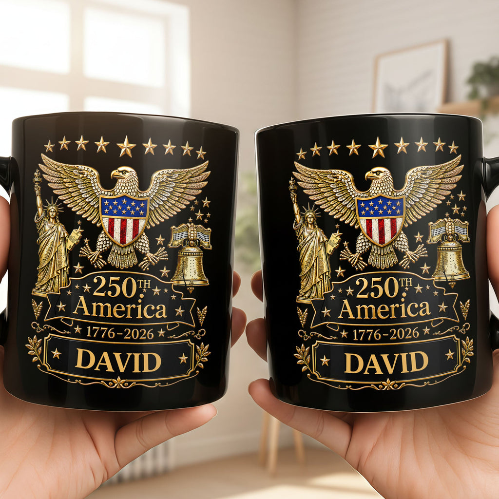 Personalized Black Mug Custom Eagle Design Gift for Dad Black Mug GradoCreations