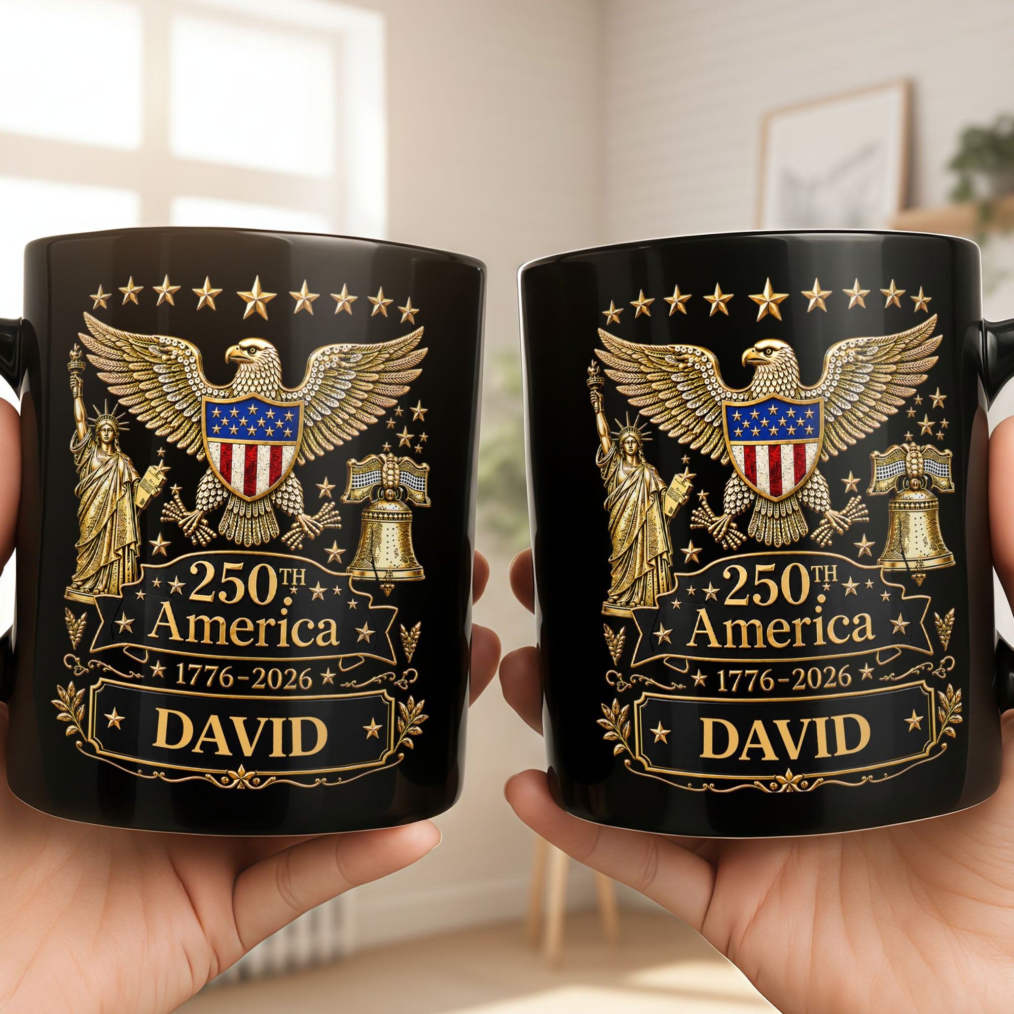 Personalized Black Mug Custom Eagle Design Gift for Dad Black Mug GradoCreations
