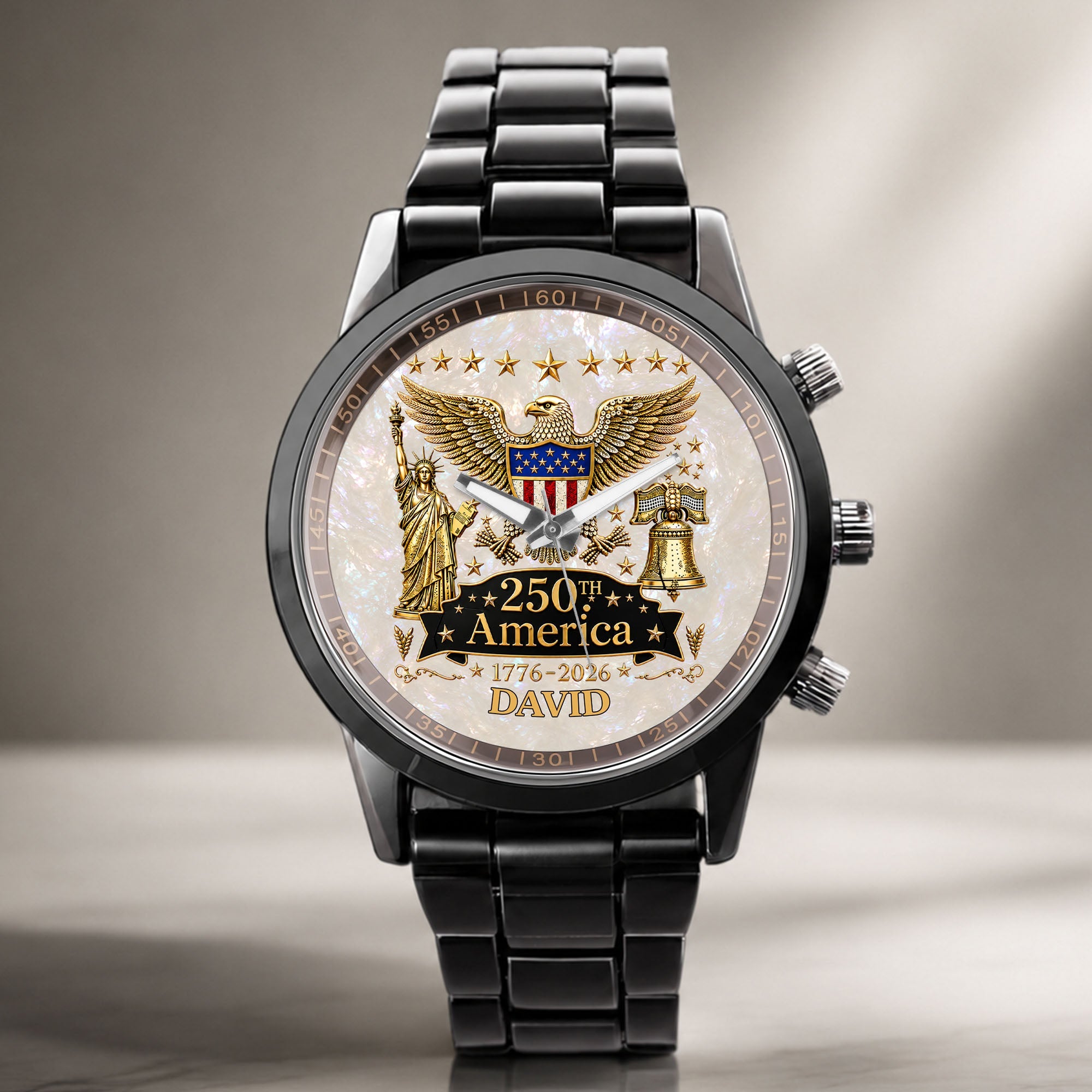 Personalized Men's Watch Custom Name Eagle Liberty Bell Gift Men's Watch GradoCreations