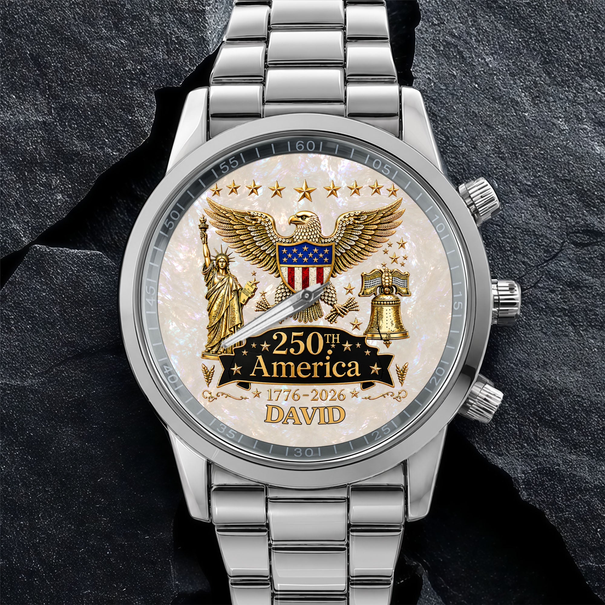 Personalized Men's Watch Custom Name Eagle Liberty Bell Gift Men's Watch GradoCreations