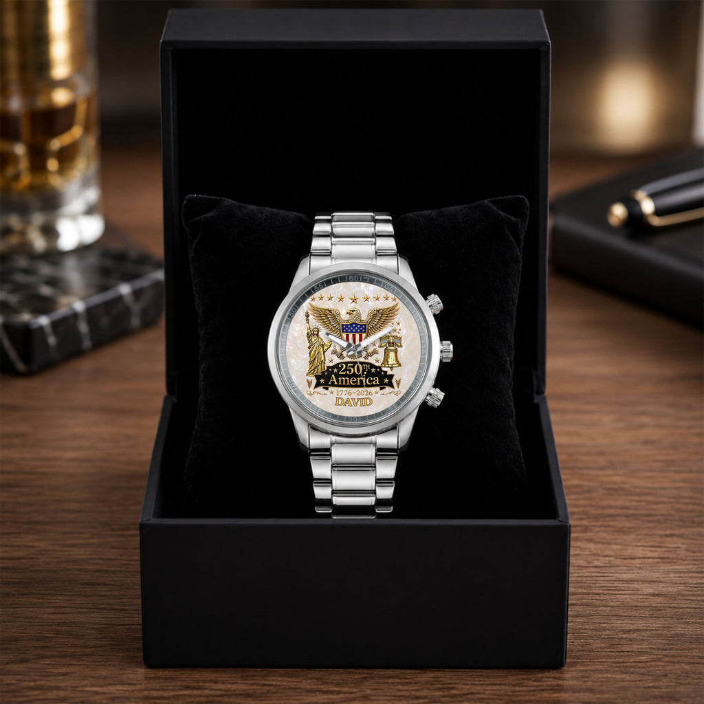 Personalized Men's Watch Custom Name Eagle Liberty Bell Gift Men's Watch GradoCreations