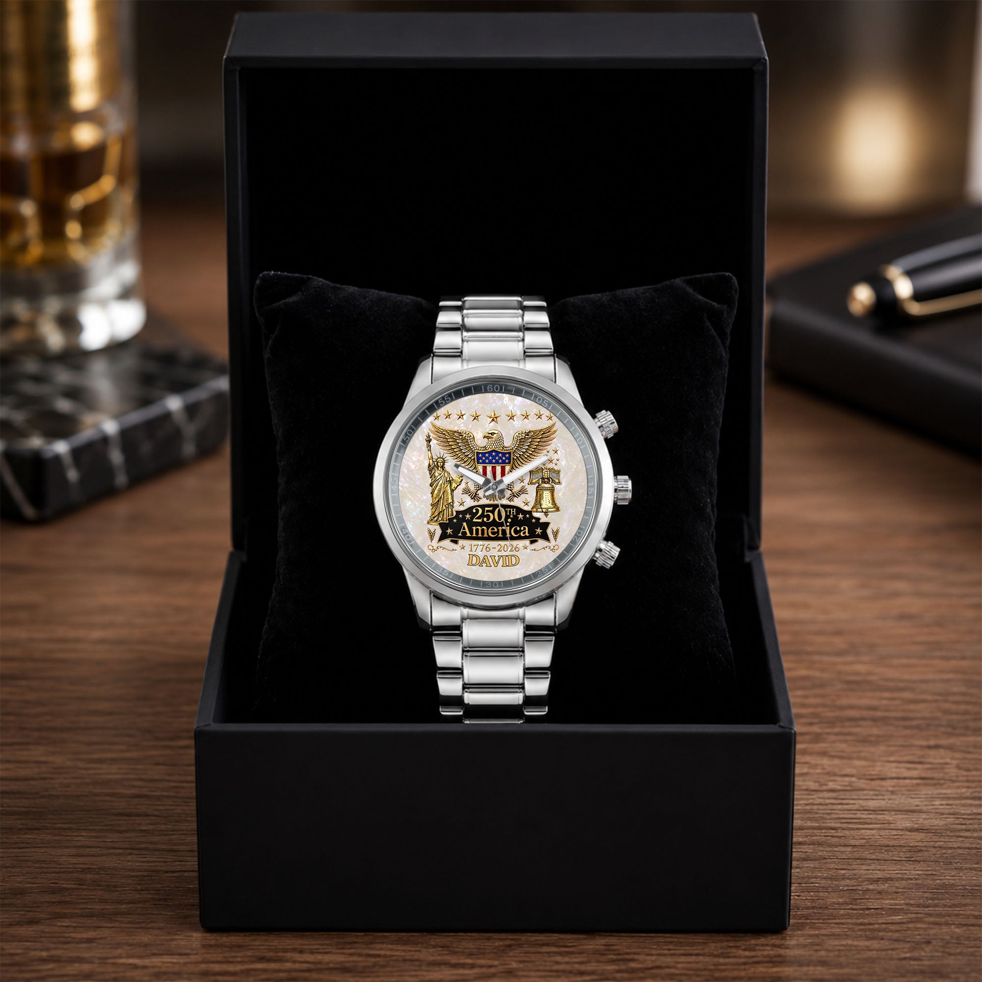 Personalized Men's Watch Custom Name Eagle Liberty Bell Gift Men's Watch GradoCreations