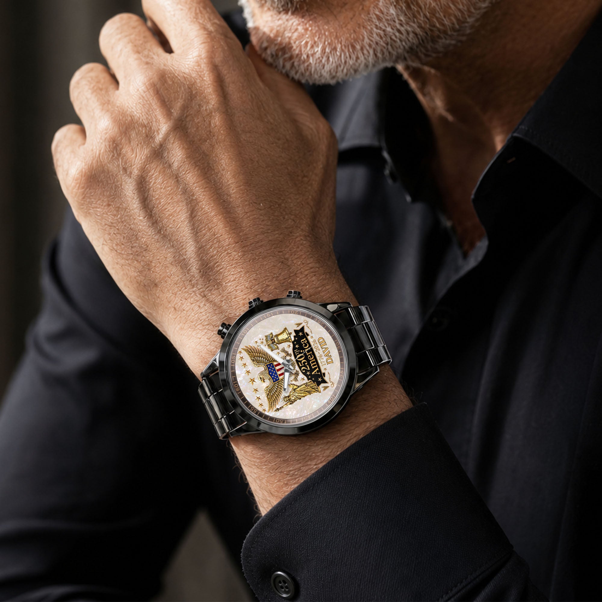 Personalized Men's Watch Custom Name Eagle Liberty Bell Gift Men's Watch GradoCreations