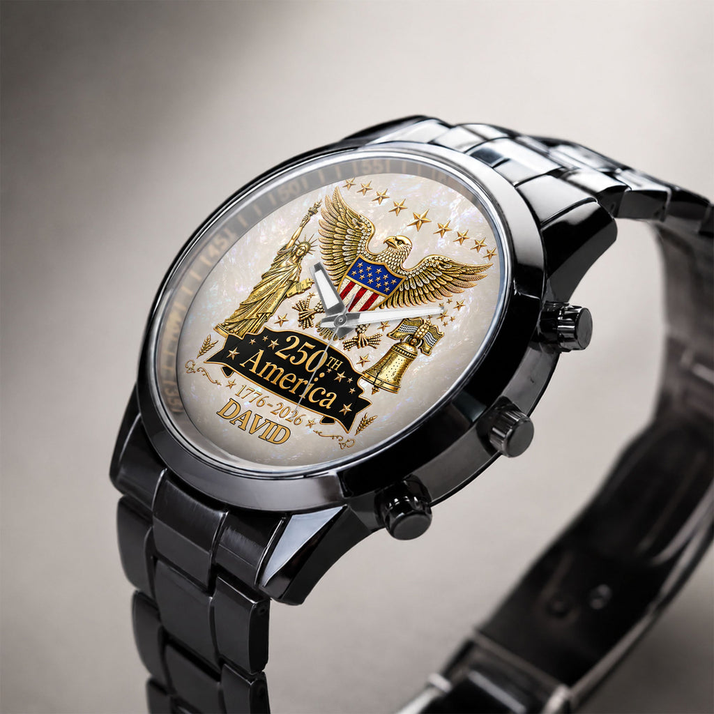 Personalized Men's Watch Custom Name Eagle Liberty Bell Gift Men's Watch GradoCreations