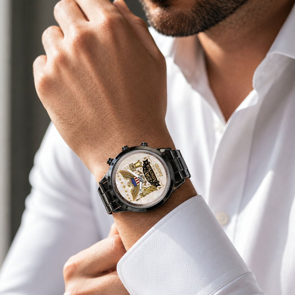 Personalized Men's Watch Custom Name Eagle Liberty Bell Gift Men's Watch GradoCreations