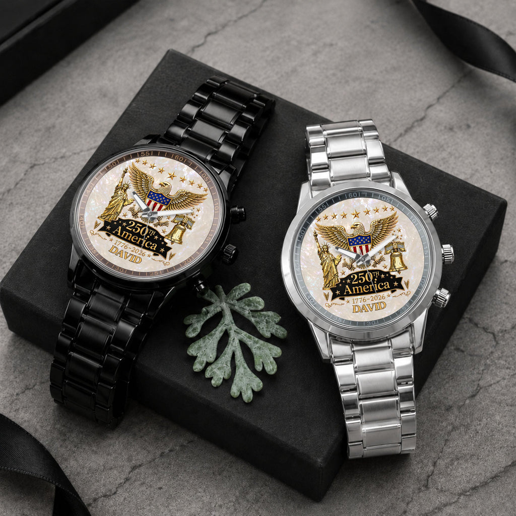Personalized Men's Watch Custom Name Eagle Liberty Bell Gift Men's Watch GradoCreations