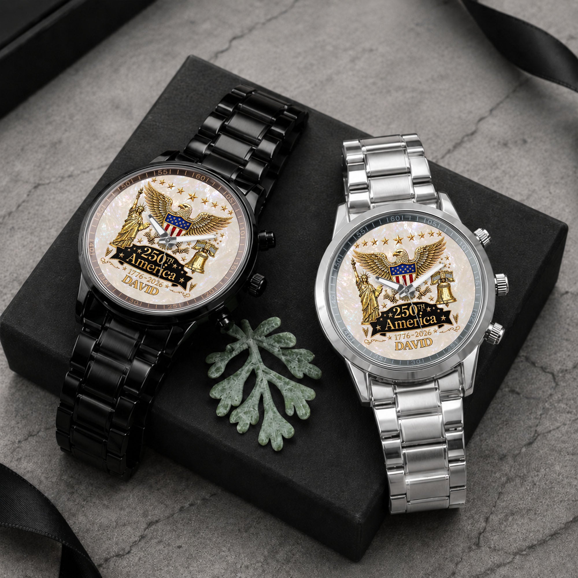 Personalized Men's Watch Custom Name Eagle Liberty Bell Gift Men's Watch GradoCreations