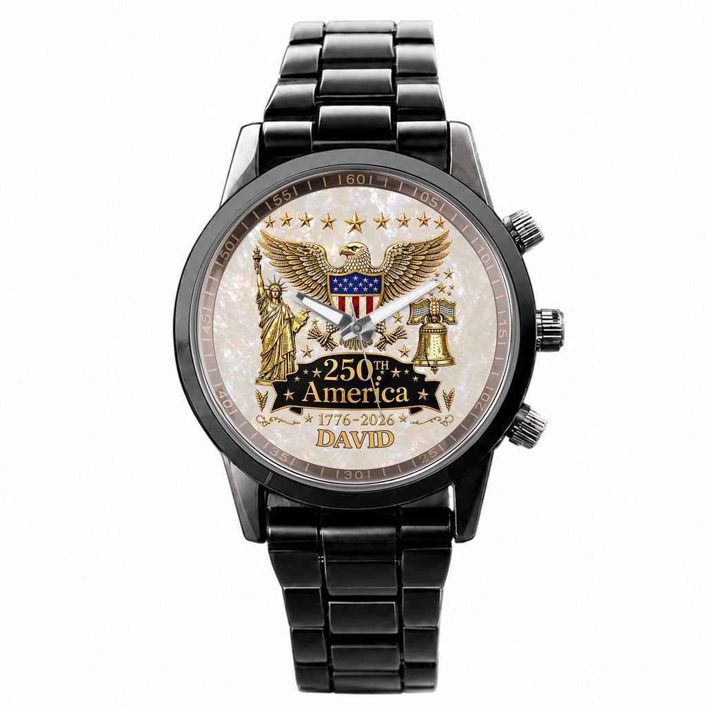Personalized Men's Watch Custom Name Eagle Liberty Bell Gift Men's Watch GradoCreations