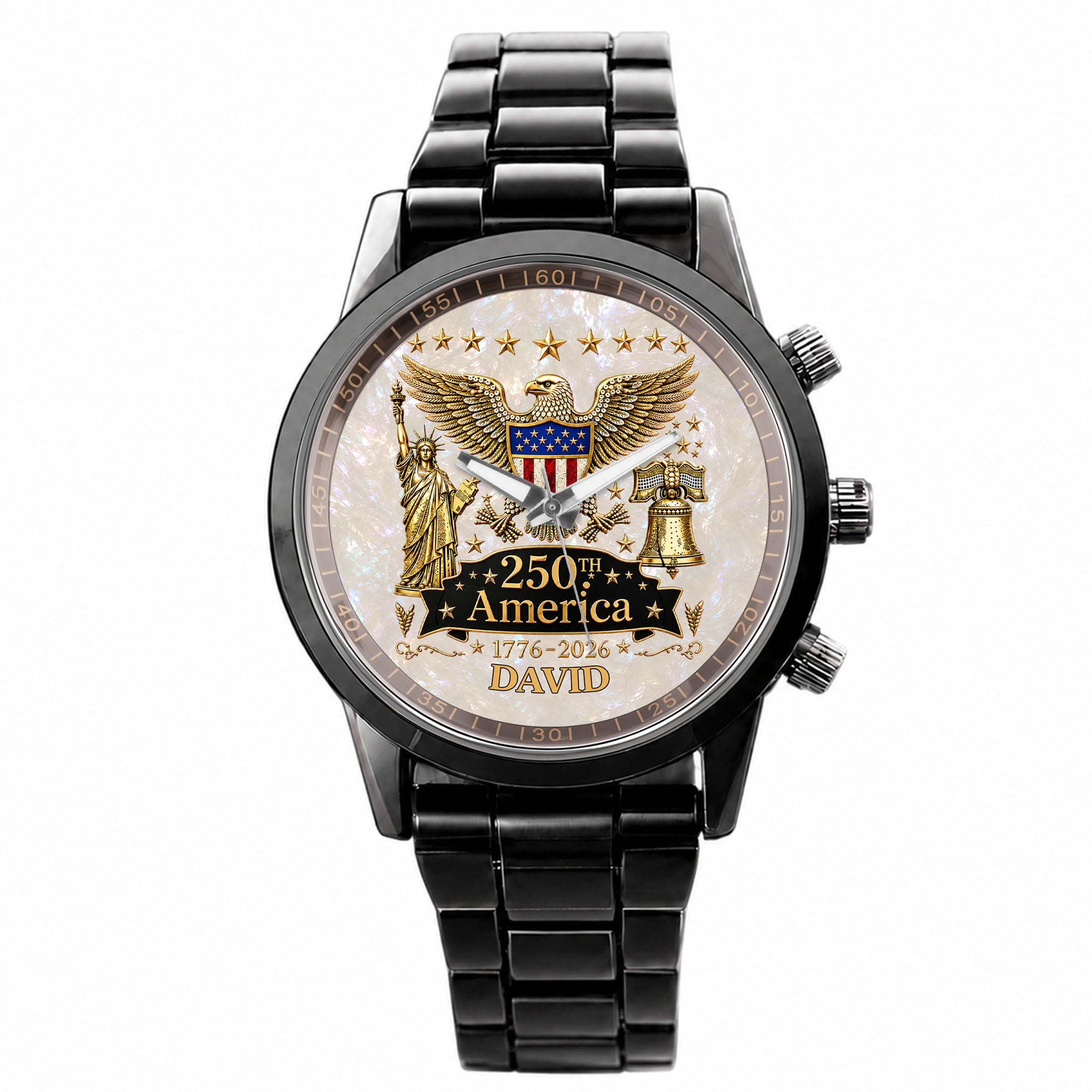 Personalized Men's Watch Custom Name Eagle Liberty Bell Gift Men's Watch GradoCreations