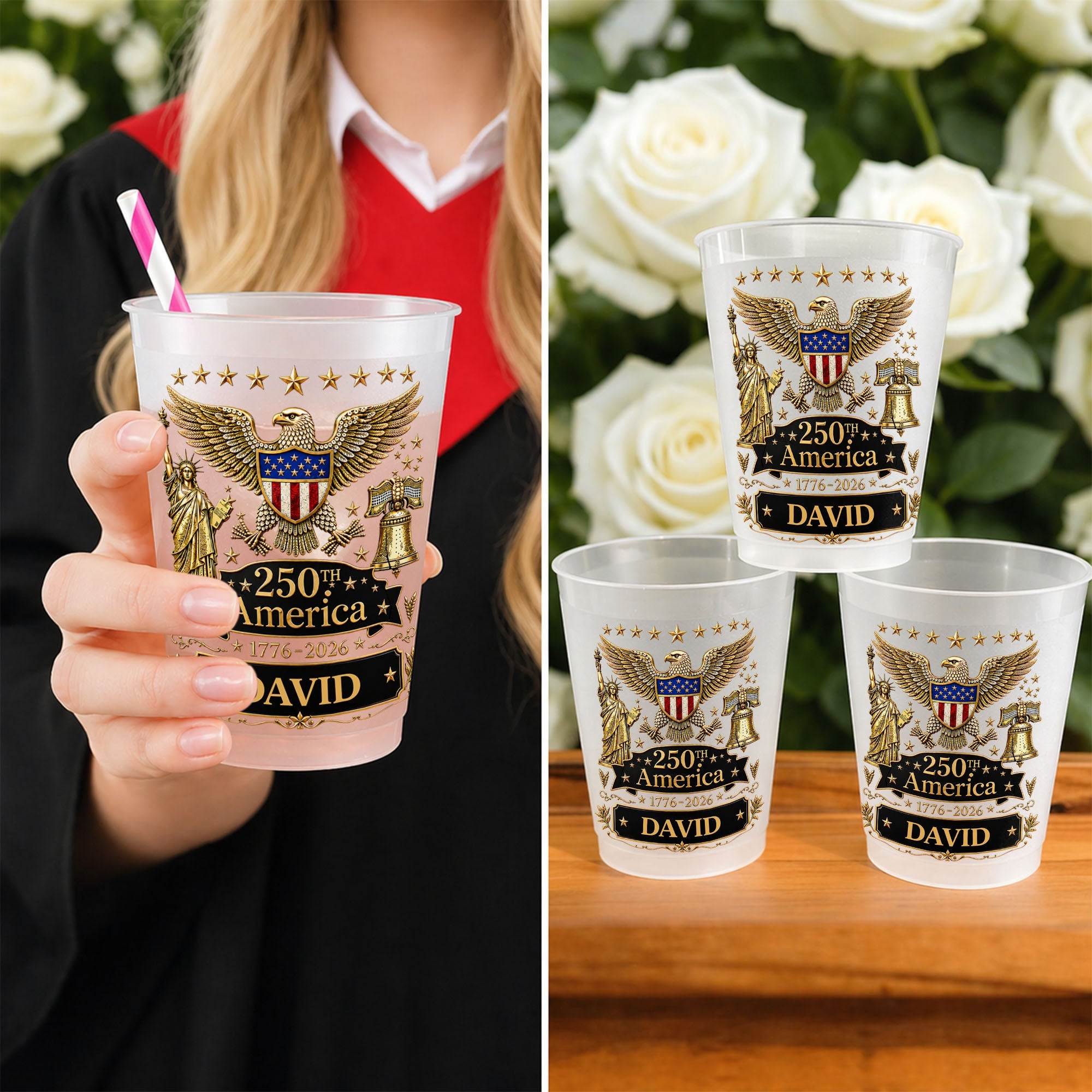Personalized Frosted Cups Custom Name Independence Day Gift Frosted Cups GradoCreations