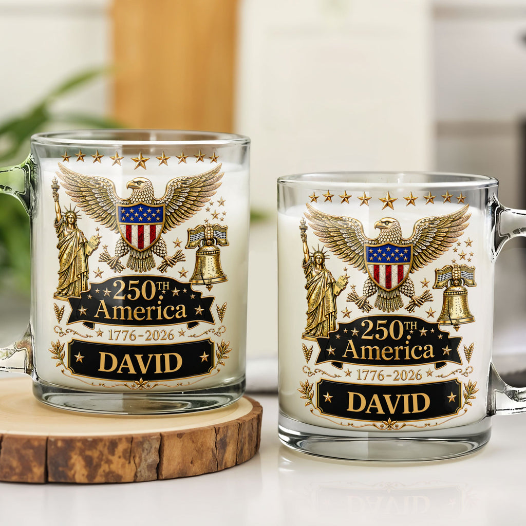 Personalized 250th America Glass Mug with Bald Eagle for Dad Glass Mug GradoCreations