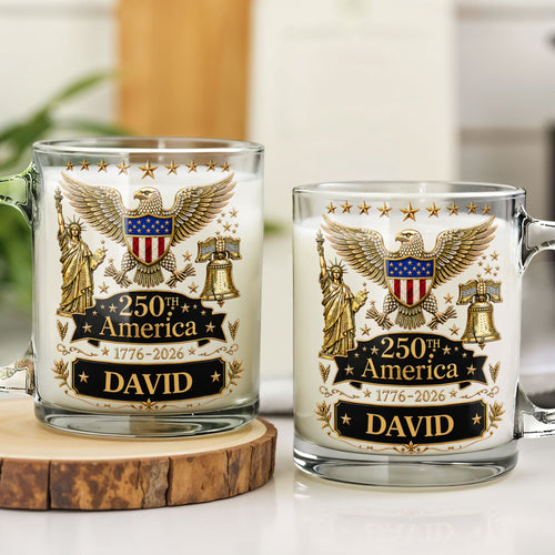 Personalized 250th America Glass Mug with Bald Eagle for Dad Glass Mug GradoCreations