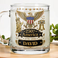 Personalized 250th America Glass Mug with Bald Eagle for Dad Glass Mug GradoCreations