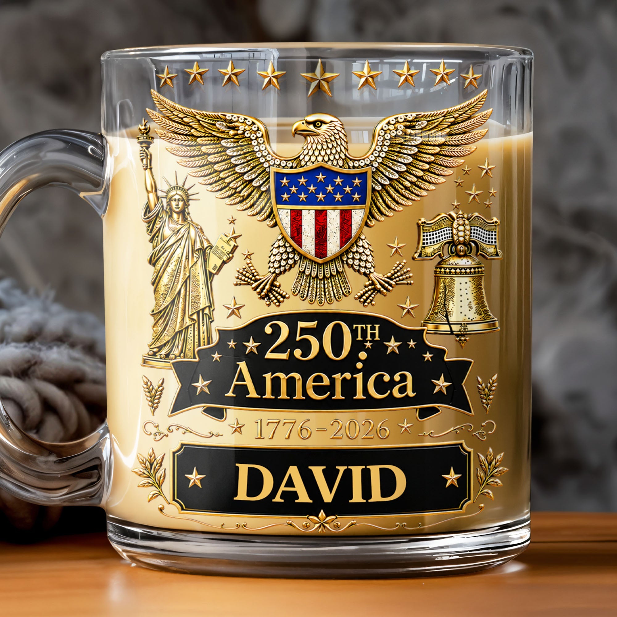 Personalized 250th America Glass Mug with Bald Eagle for Dad Glass Mug GradoCreations