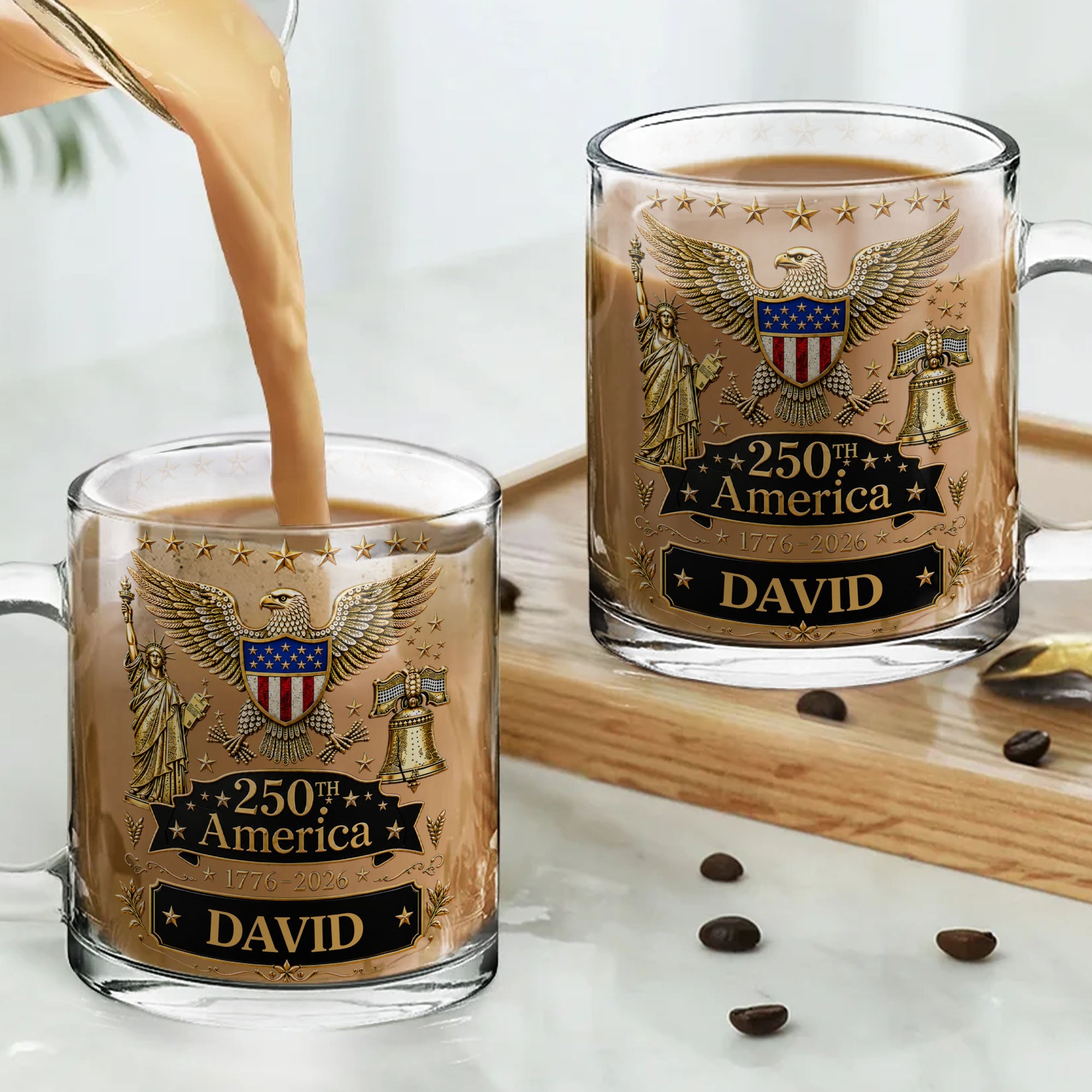 Personalized 250th America Glass Mug with Bald Eagle for Dad Glass Mug GradoCreations